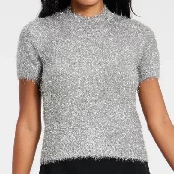 a new day Tops - Women's Gray & Metallic Silver Tinsel Short Sleeve Top